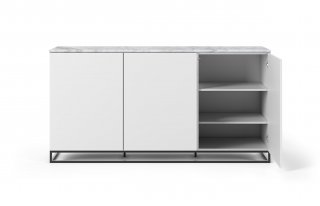 Buffet WHITY blanc mat 180cm 3 portes Plateau Marbre blanc 